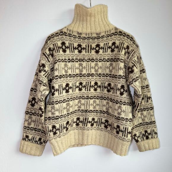 Vintage 70s Icelandic wool turtleneck sweater medium cream brown Neutral Scandi - Picture 2 of 15